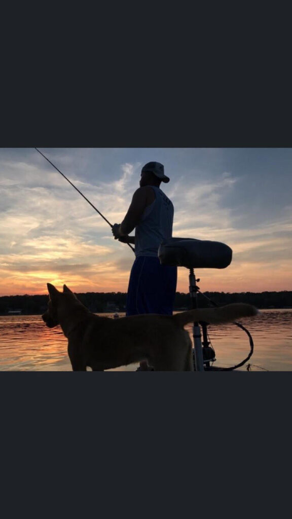 Boy and His Dog Sunset Fishing