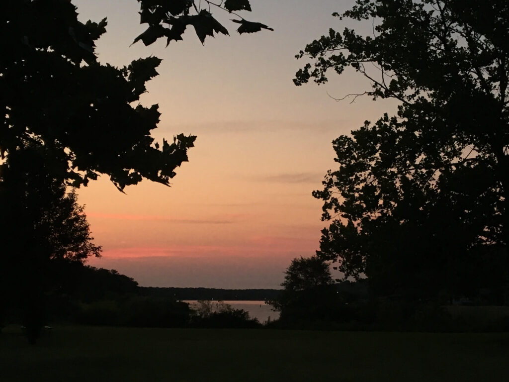 Leaf Framed Lake Sunrise